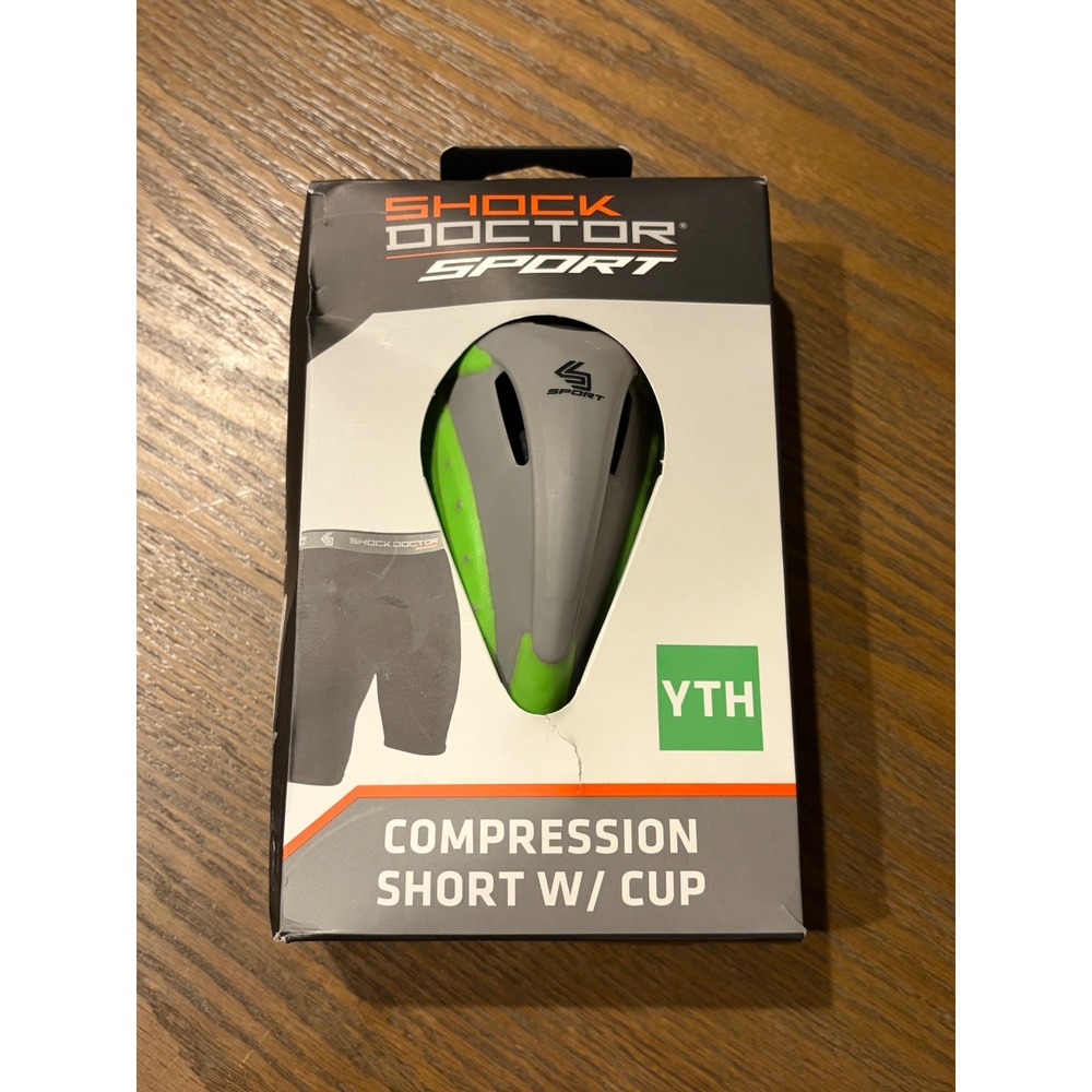 Shock Doctor Sport Youth Compression Short with Protective Cup Gray Green YTH